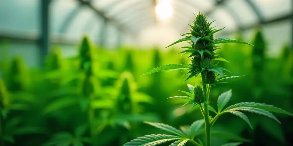 Cannabispflanze im Gewächshaus: Xylem und Phloem fördern das gesunde Wachstum.