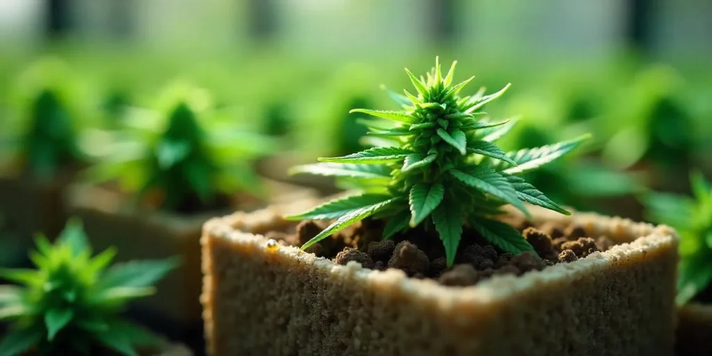 Cannabis-Klonen mit Steinwolle zur optimierten Wurzelentwicklung.