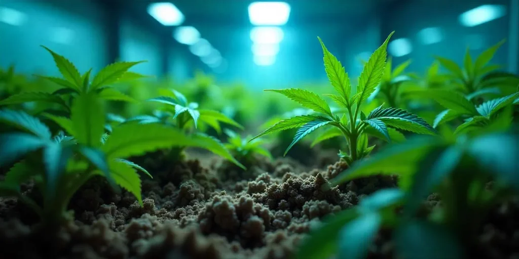 Cannabiswurzelwachstum mit Linsen unter LED-Licht fördern.