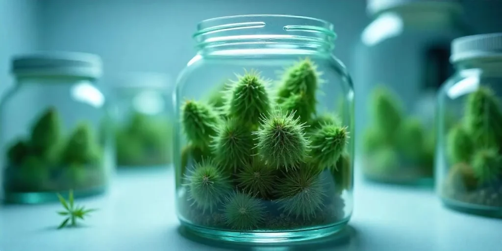 Flauschige Wurzeln bei Cannabis zur Analyse im Labor.