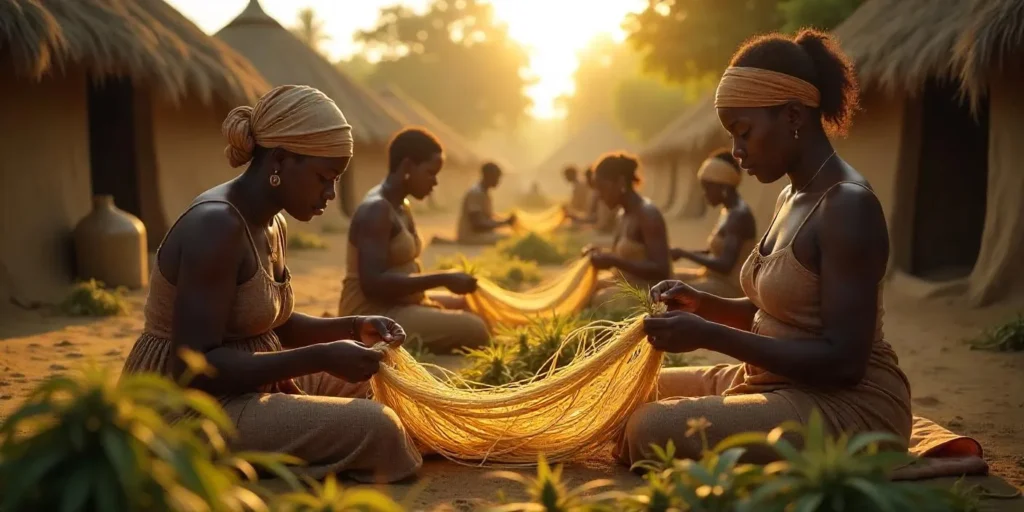 Frauen verarbeiten Hanffasern: Afrikanische Wurzeln des Cannabis.