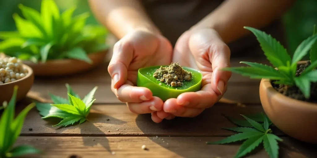 Aloe Vera mit Substrat für Cannabis-Stecklinge: Aloe Vera zur Bewurzelung von Cannabis.