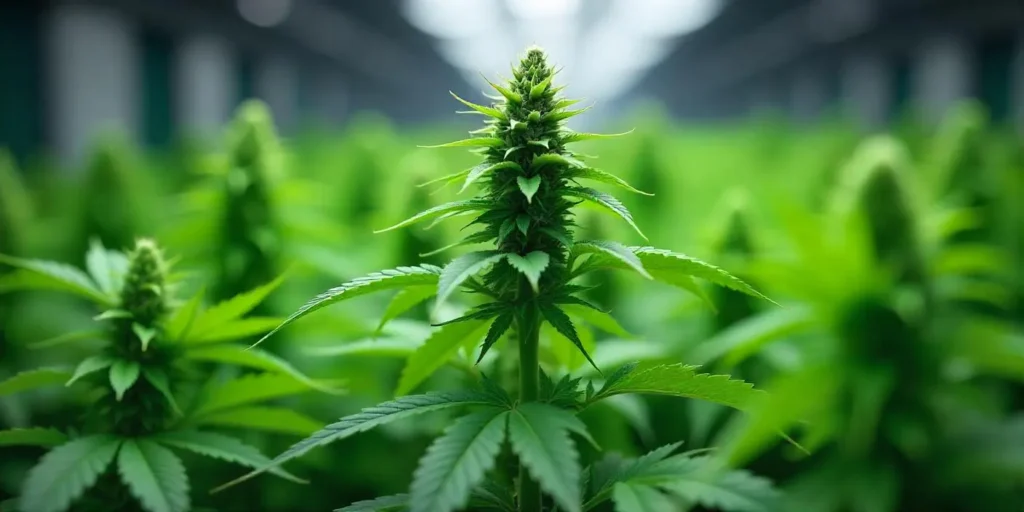 Autoflower-Pflanze mit intaktem Haupttrieb und kräftiger Struktur.