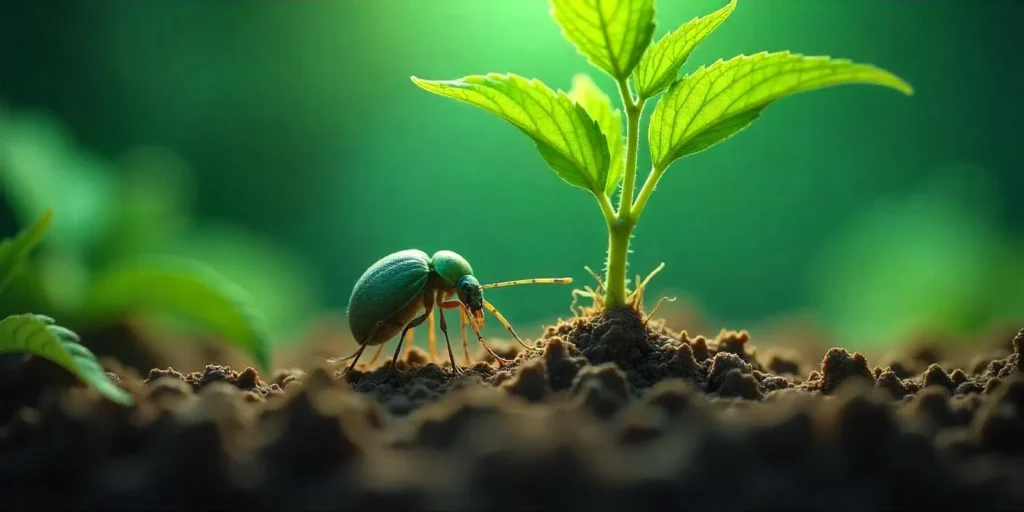 Insekt am Wurzelbereich einer Cannabispflanze: potenzieller Wurzelläusebefall.