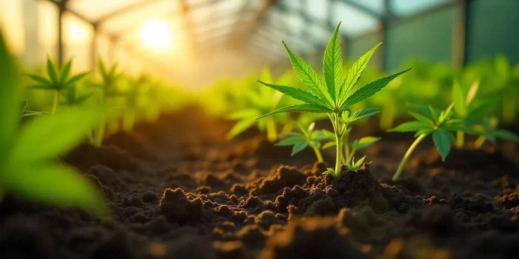 Optimales Cannabiswurzelwachstum mit Linsen im Gewächshaus.