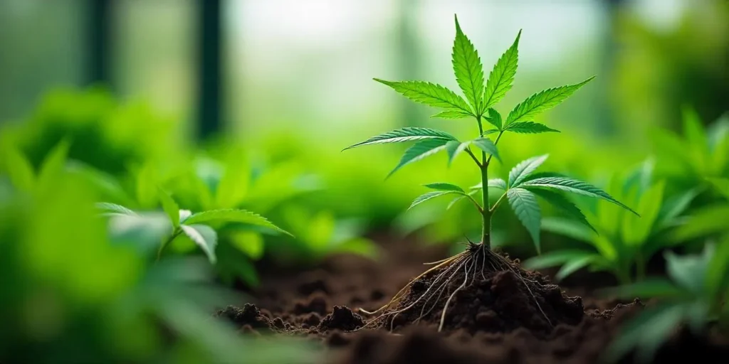 Cannabis bildet Wurzeln aus dem Stamm bei optimalen Bedingungen.