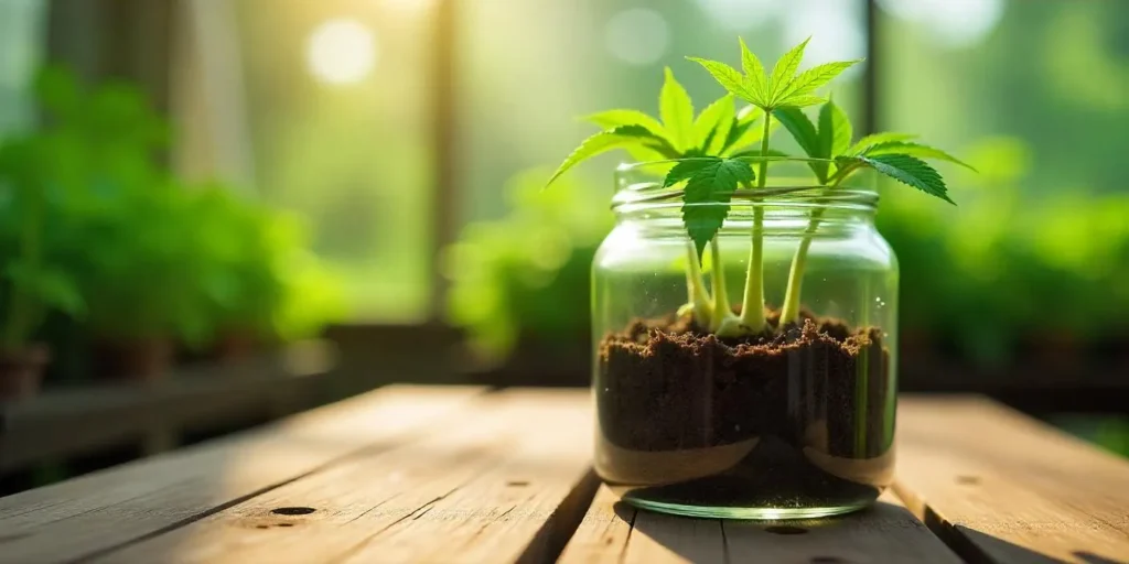 Wie man Cannabis-Stecklinge bewurzelt: Bewurzelung in transparenter Erde für Sichtkontrolle.
