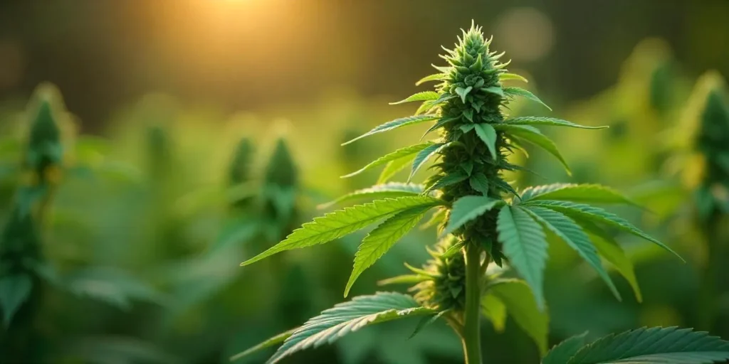 Reife Cannabispflanze mit möglichen Anzeichen von Wurzelbindung durch begrenzten Bodenraum.
