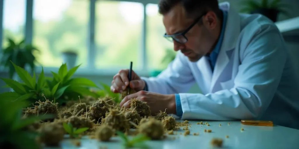 Wissenschaftler untersucht Cannabiswurzeln zur medizinischen Nutzung im Labor.