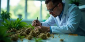 Wissenschaftler untersucht Cannabiswurzeln zur medizinischen Nutzung im Labor.