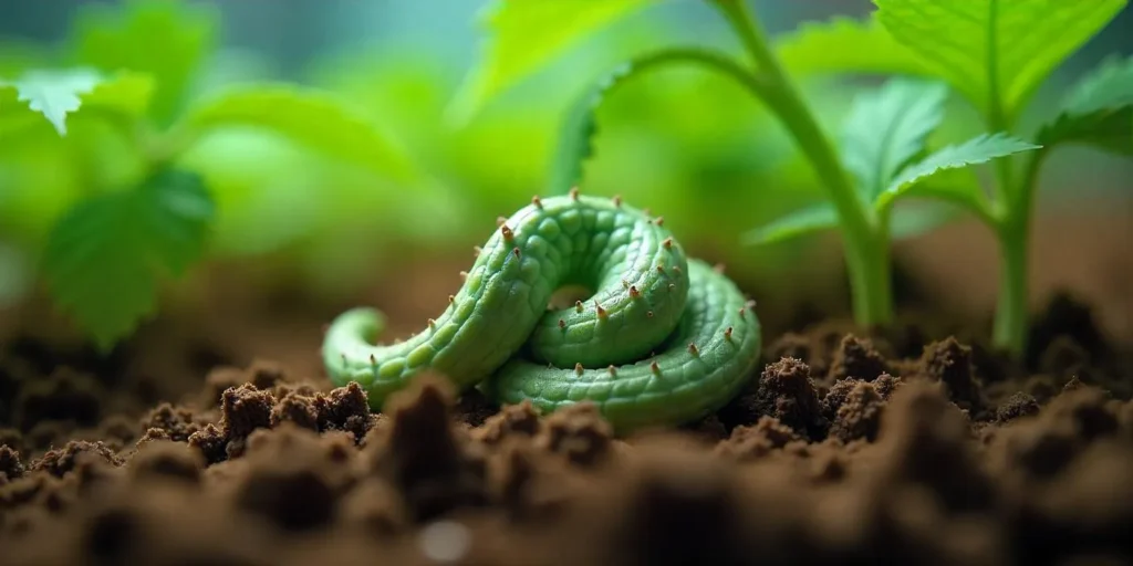 Wurmlarven bei Cannabis-Klonen im frühen Wachstumsstadium im Sonnenlicht.