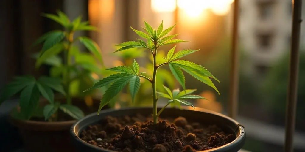Symptome für Wurzelbindung bei Cannabis in kleinen Töpfen – eingeschränktes Wachstum.