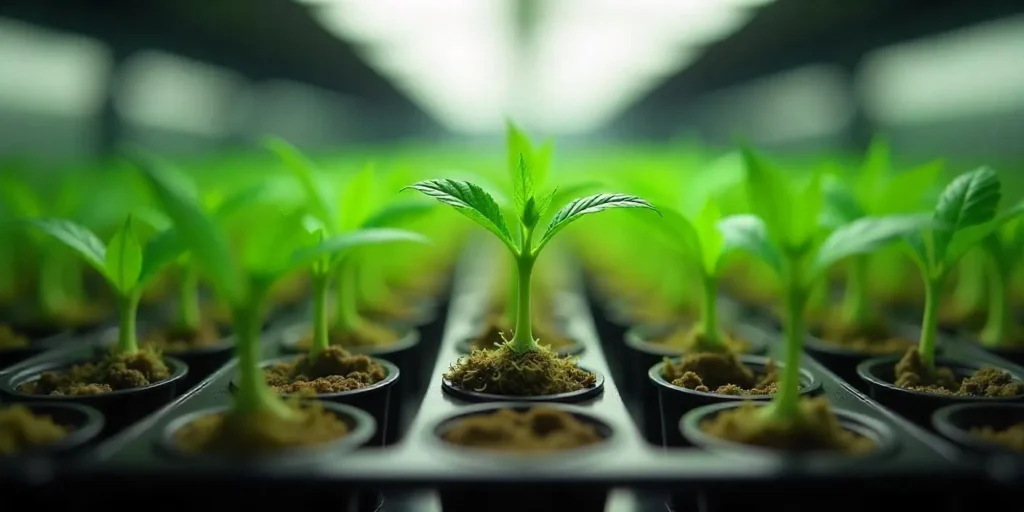 Cannabis-Klonen mit Rapid Rooter Plug im Indoor-Anbau.